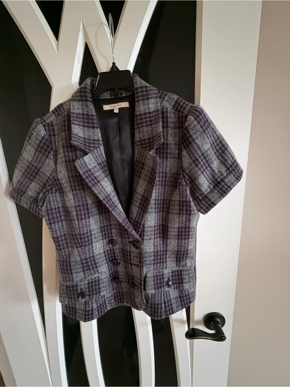 Worthington Purple and Gray Plaid Short-Sleeve Blazer